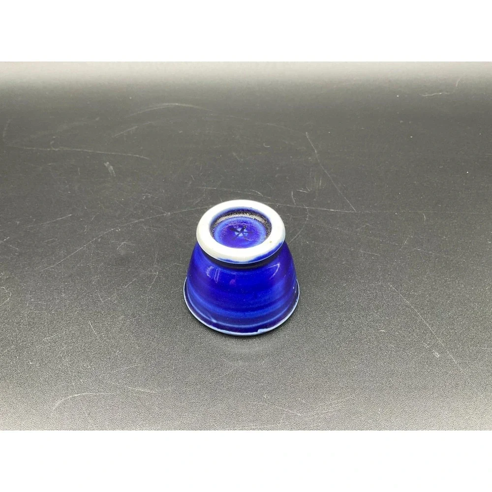 Cobalt Blue Glass Egg Cup with Starburst‎ Base Vintage Pressed Kitchenware